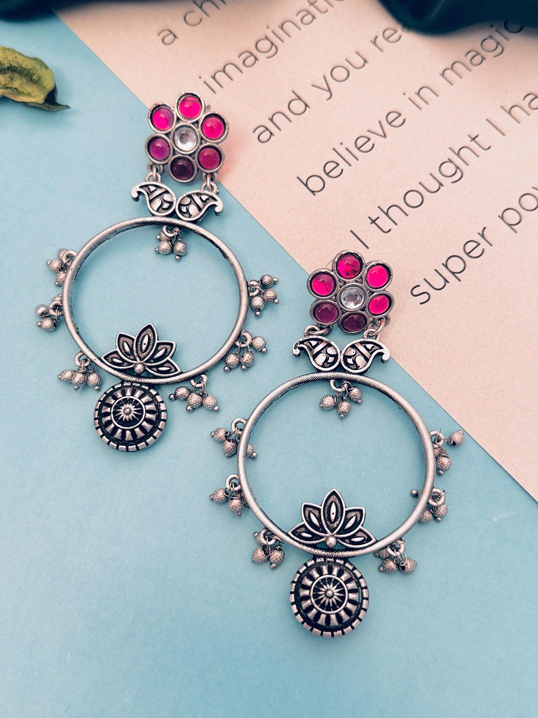 Sangria Silver Plated Stone Studded Earrings-picture-36