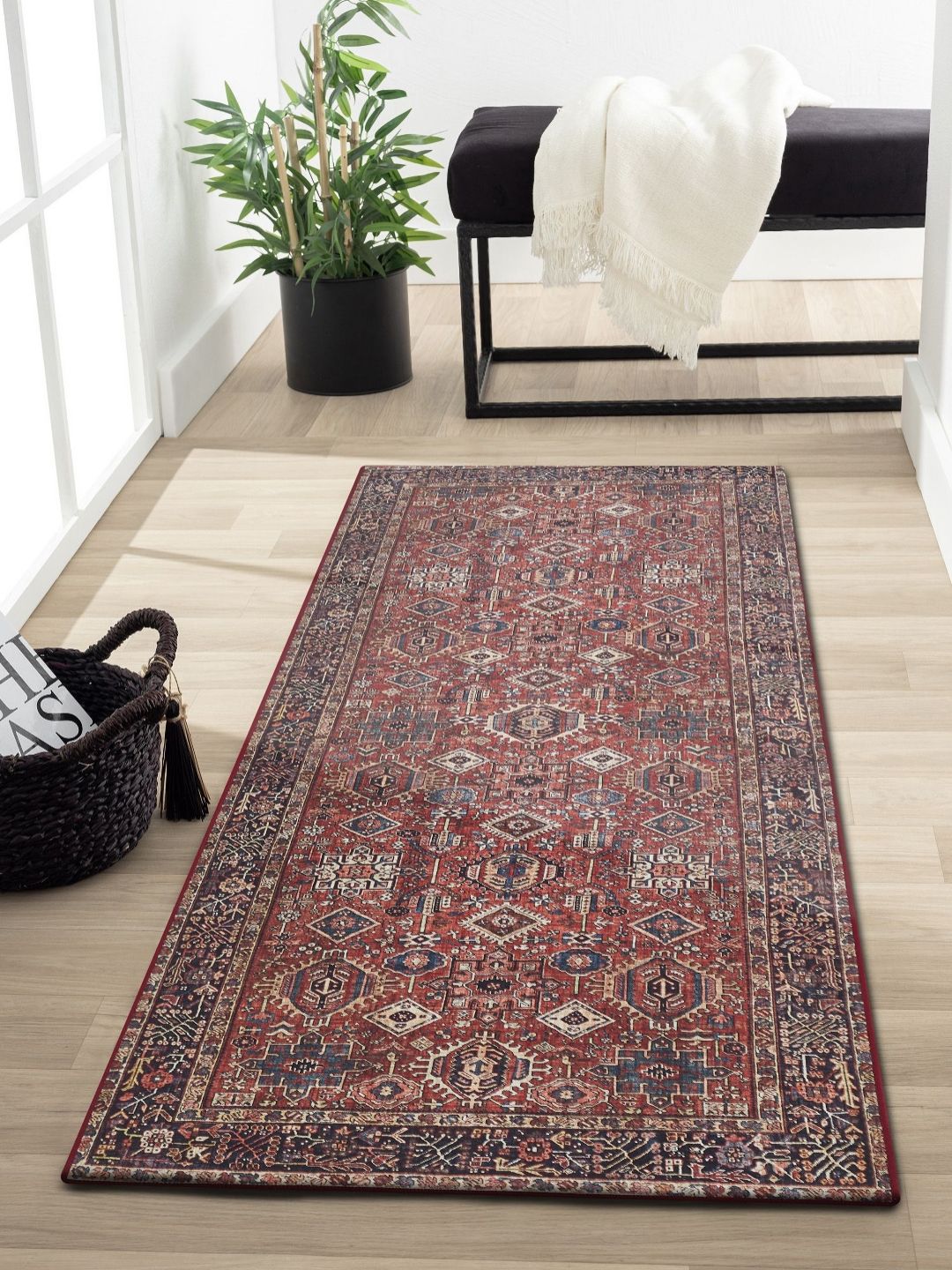 OBSESSIONS Brown & Blue Ethnic Motifs Rectangular Bedside Runners