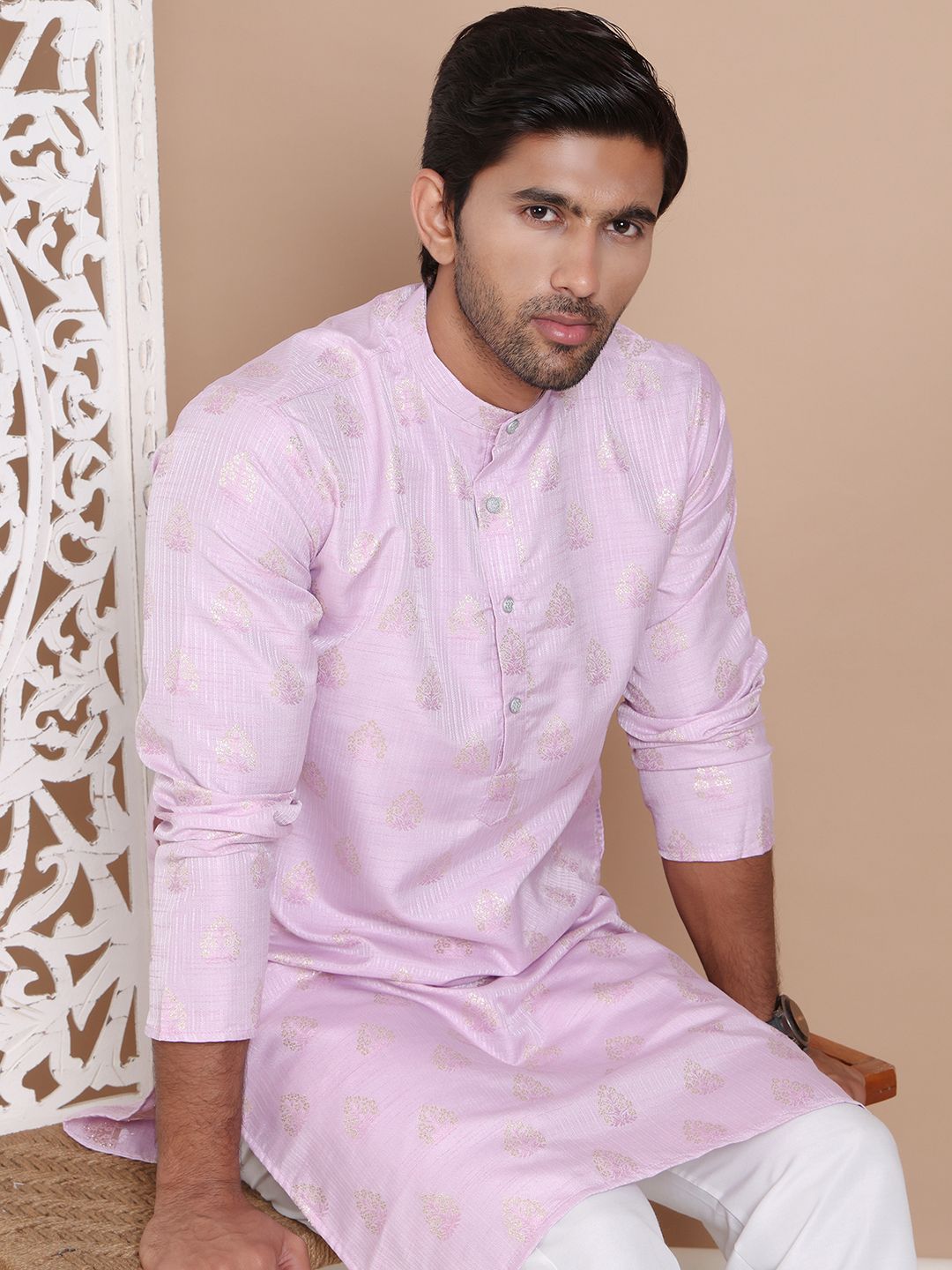 Anouk Men Floral Printed Regular Pure Cotton Kurta with Pyjamas-picture-13