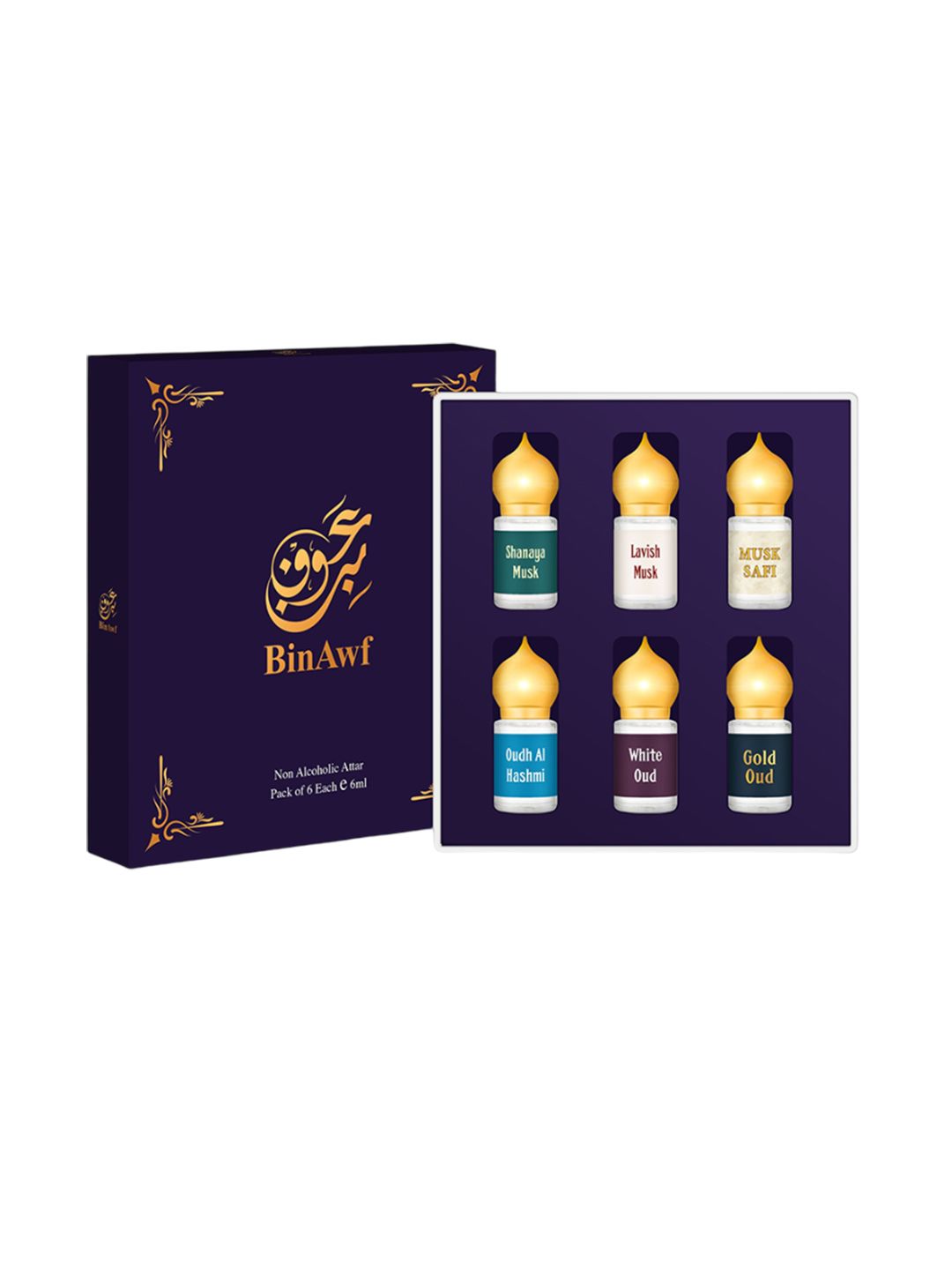 BinAwf Set Of 6 Musk & Oud Long Lasting Attar - 6ml Each-image-0