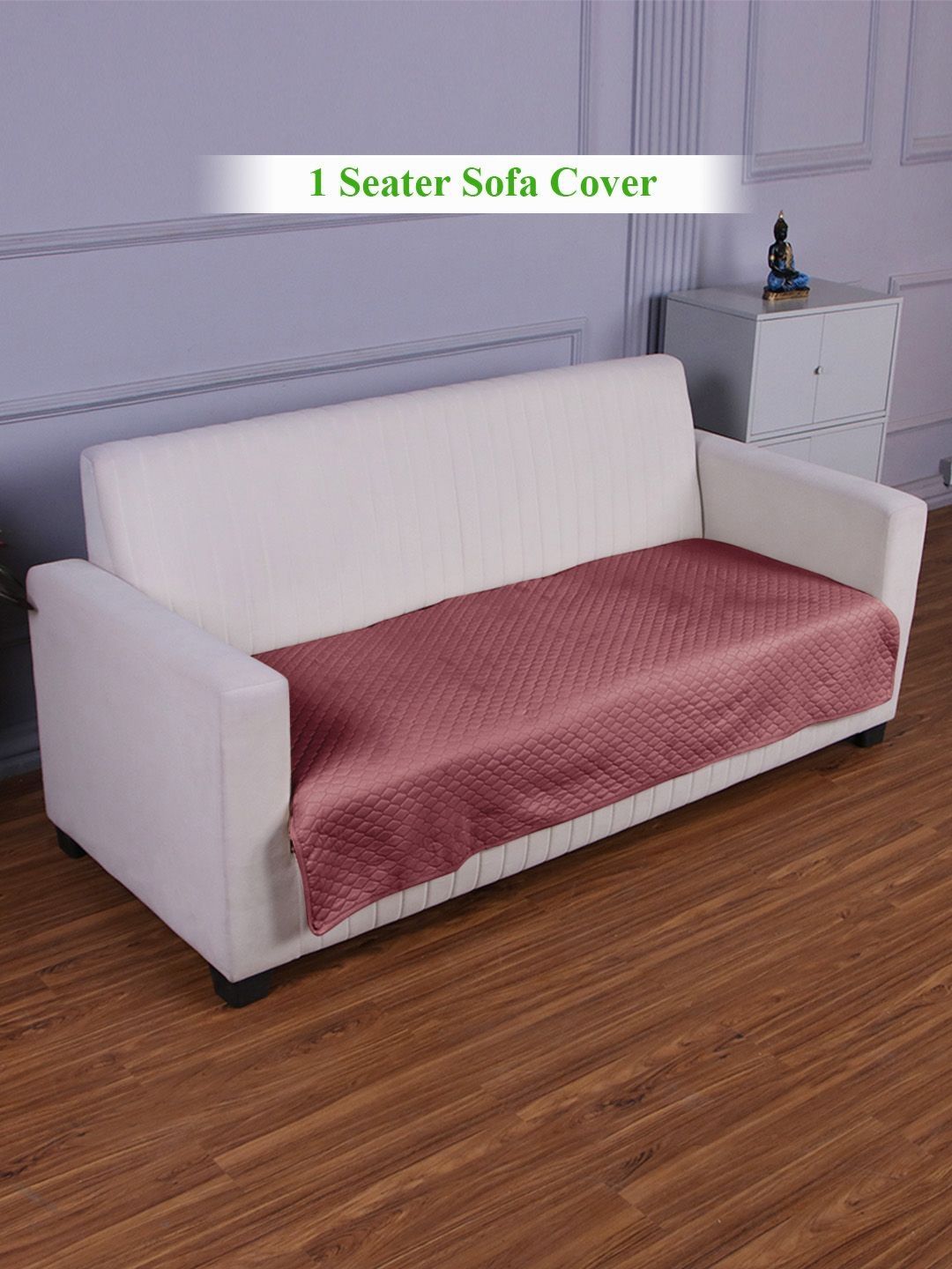 HOKIPO Self Design Quilted 1 Seater Sofa Cover Seat Mat, Mauve Pink-image-2