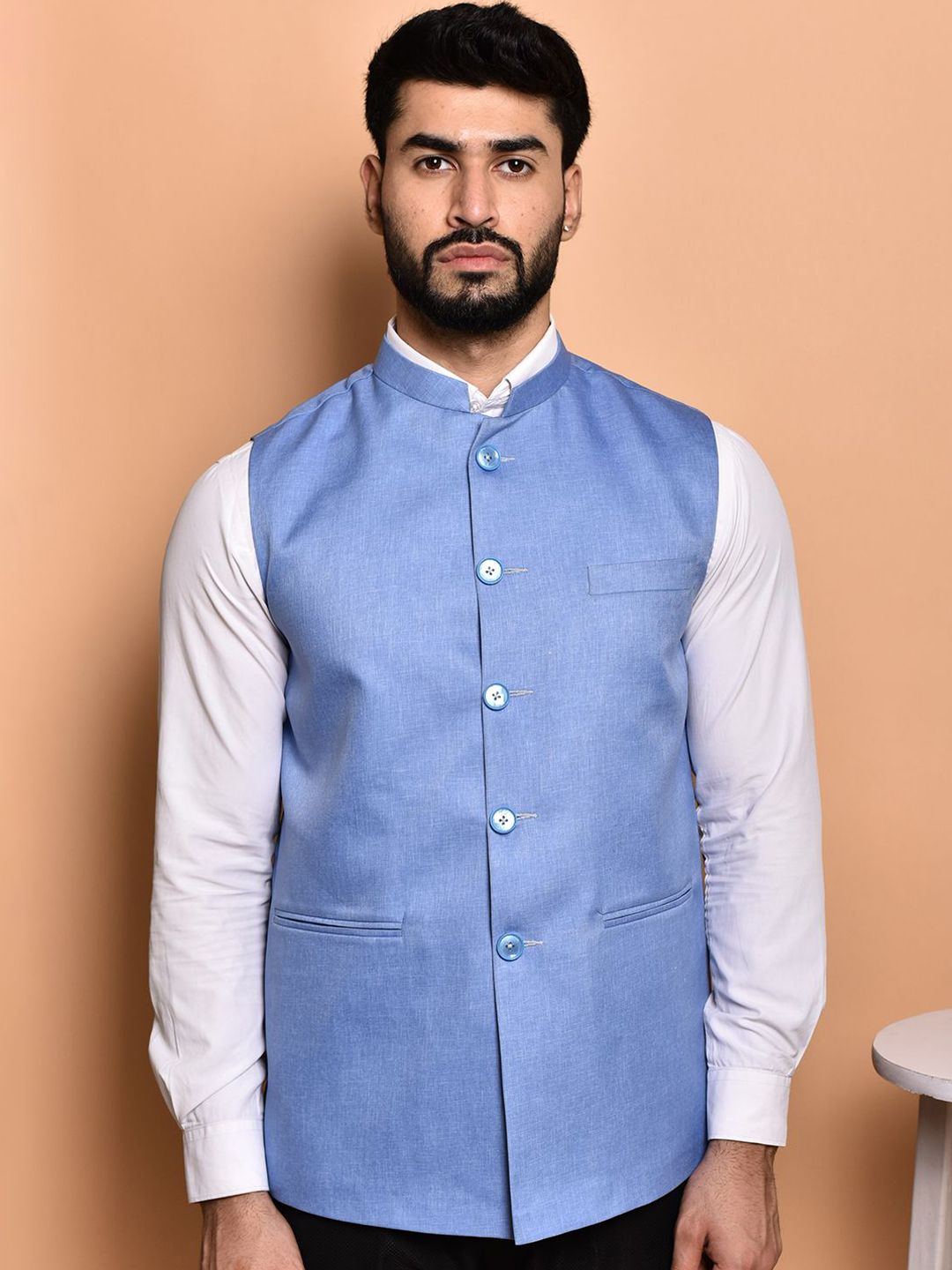 PRINTCULTR Textured Woven Nehru Jacket-image-22