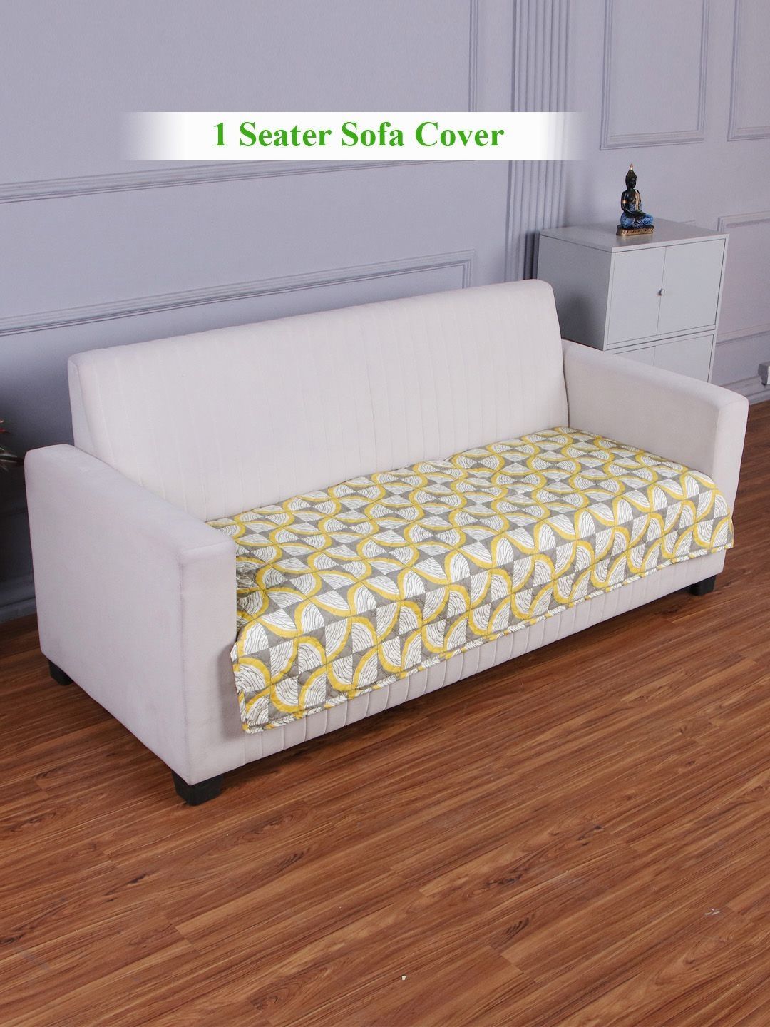 HOKIPO Yellow Polyester Printed Quilted 1 Seater Sofa Cover Seat Mat-picture-18