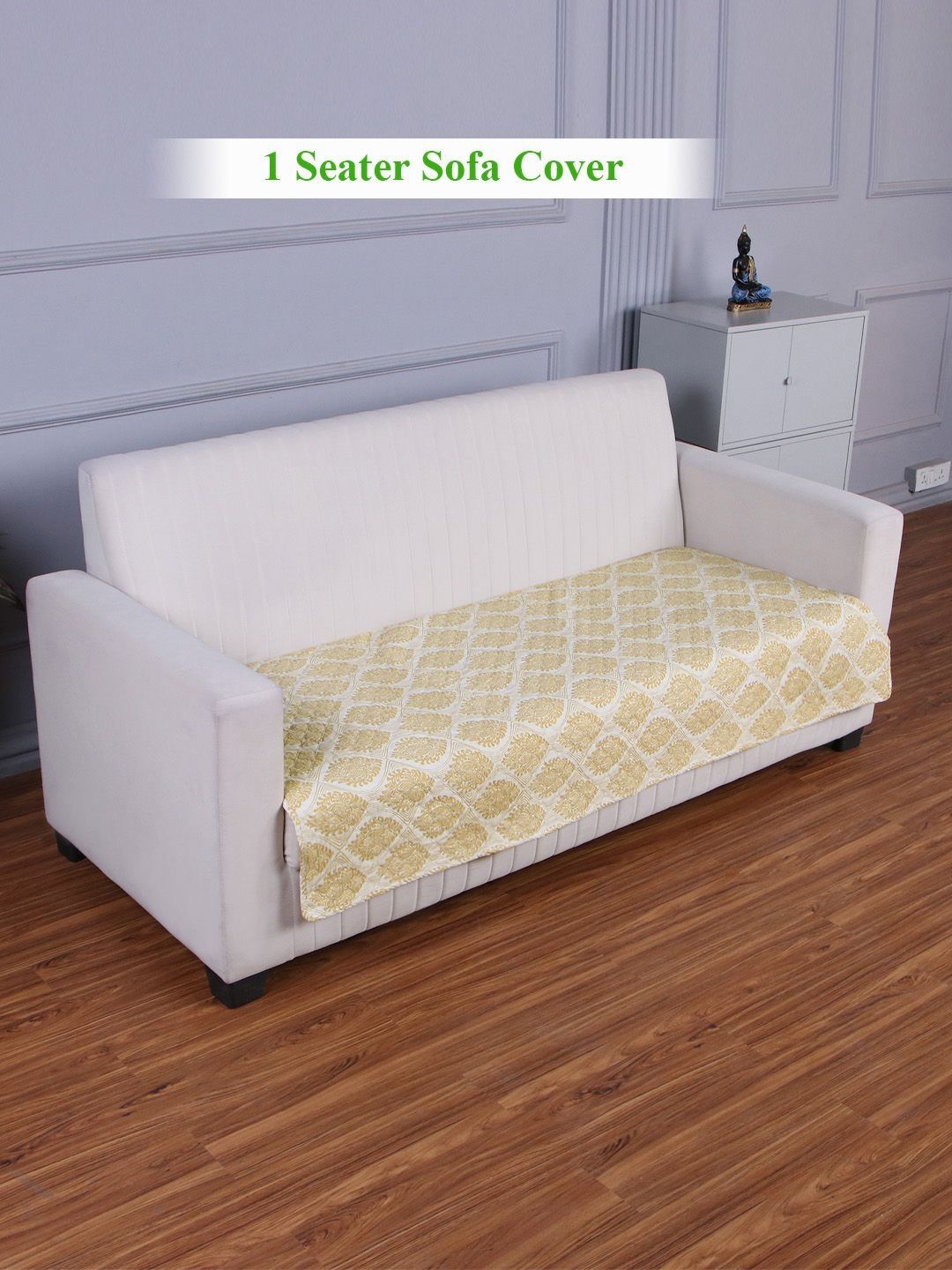 HOKIPO Ogee Ivory Polyester Printed Quilted 1 Seater Sofa Cover Seat Mat-image-16
