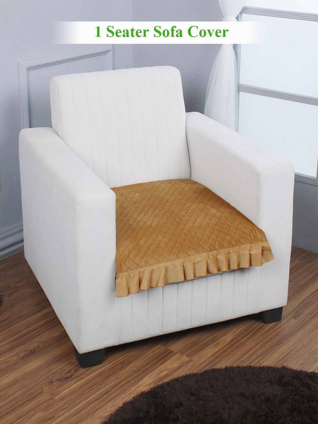 HOKIPO Gold-Toned Self Design Holland Velvet 1 Seater Sofa Cover With Arms-picture-21