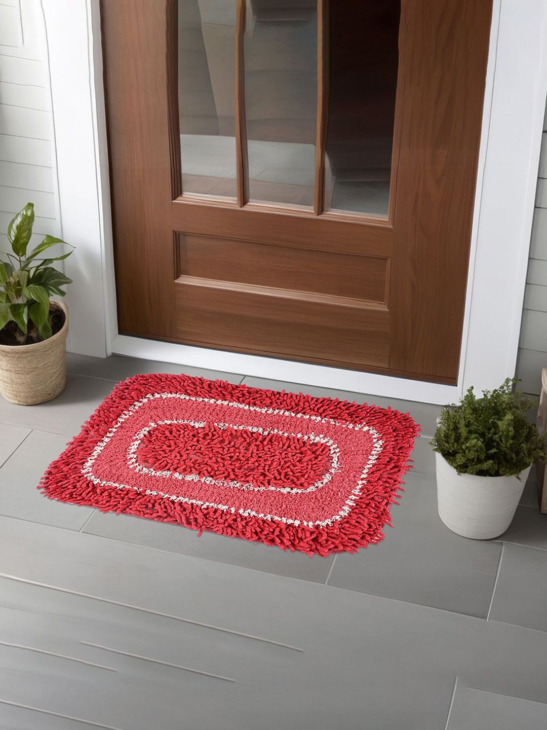 Kuber Industries Red & White 4 Pieces Textured Anti-Slip Doormats-picture-26