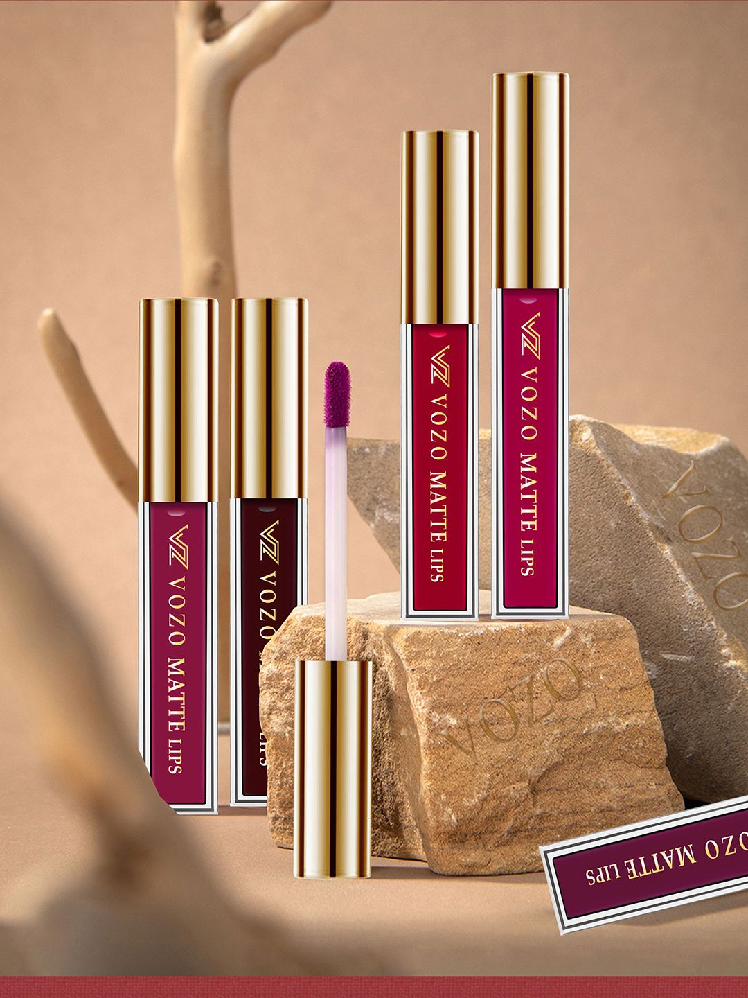 VOZO Set Of 4 Matte Lips Lipstick- Wine102- Maroon103- Light Magenta106- Magenta204 New-image-42