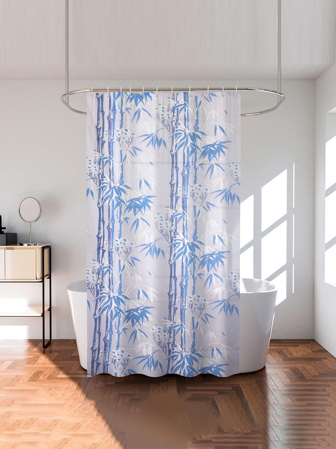 Kuber Industries Blue & White Printed Waterproof Shower Curtains