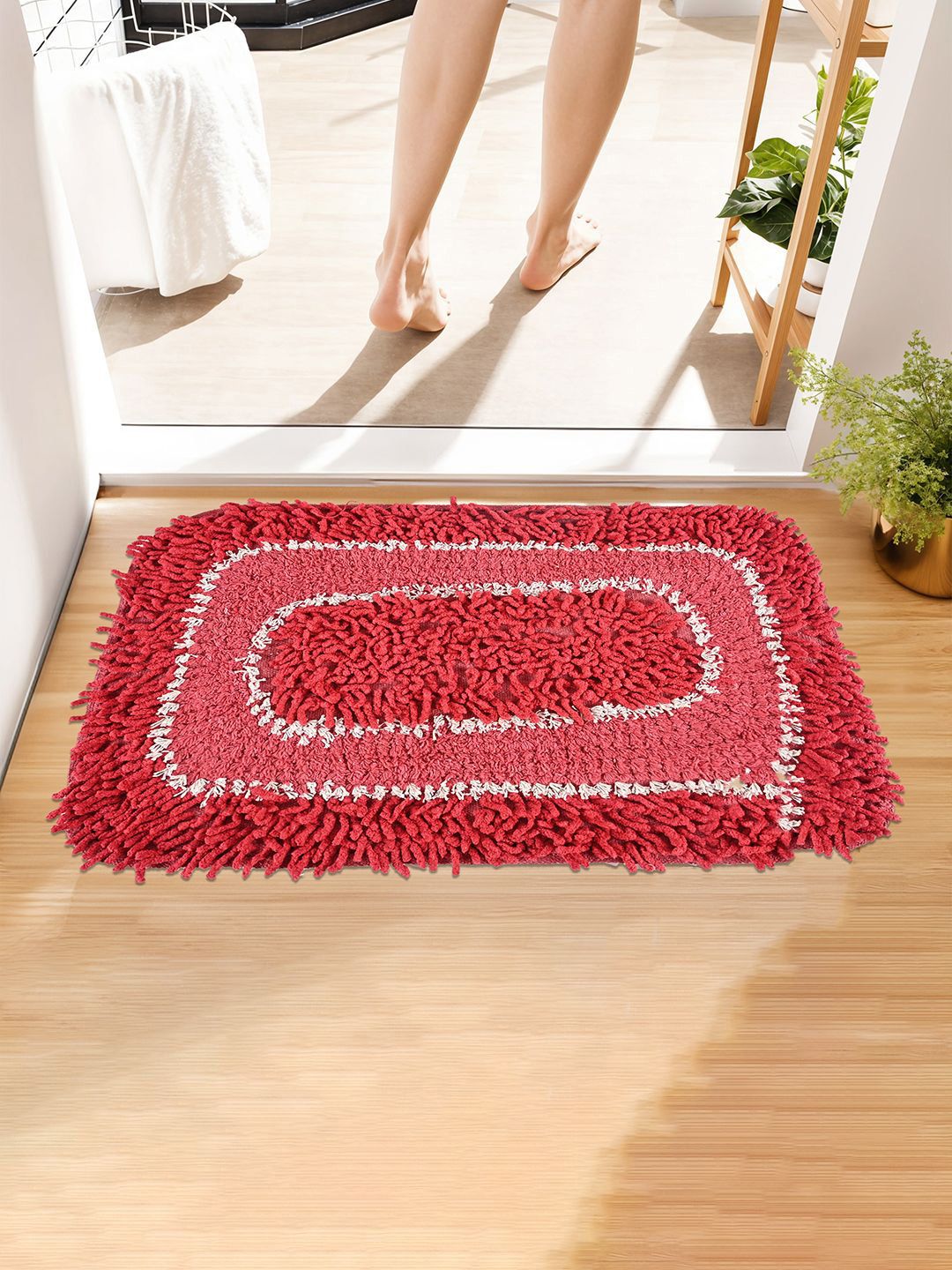 Kuber Industries Red & White 6 Pieces AntiSlip Textured Doormats-image-17