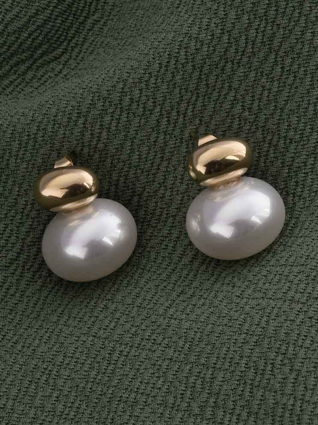 PALMONAS Stainless Steel Gold-Plated Pearl Beaded Contemporary Studs-picture-30