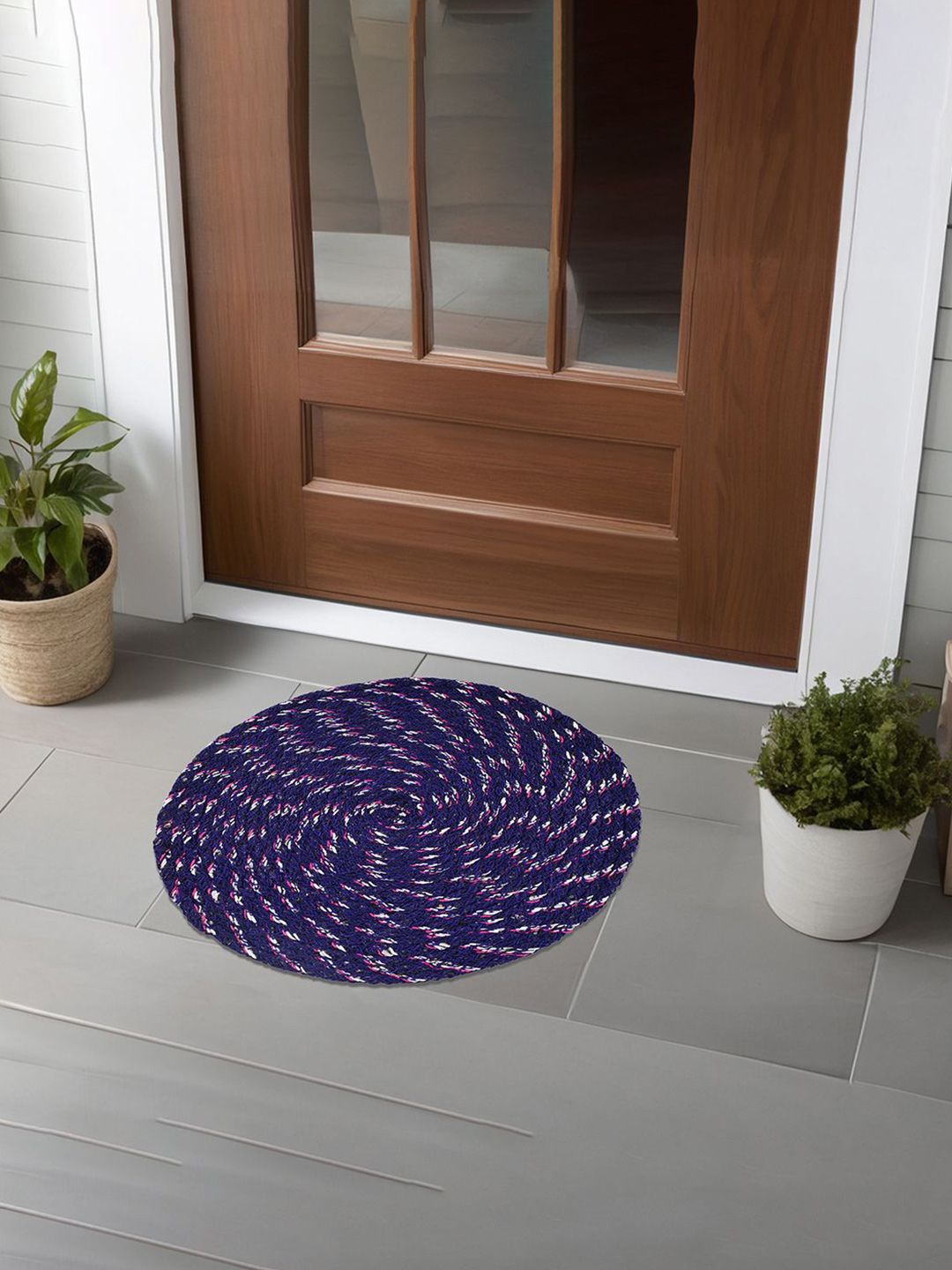 Kuber Industries Blue & White 3 Pieces Textured Cotton Anti-Slip Doormats-picture-35