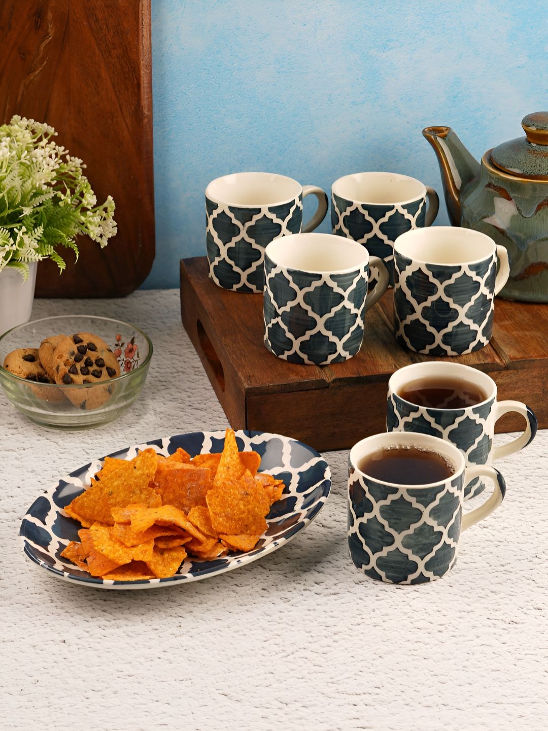 CDI Blue & White Ethnic Motifs Printed Ceramic Glossy Mugs Set of Cups and Mugs-picture-38