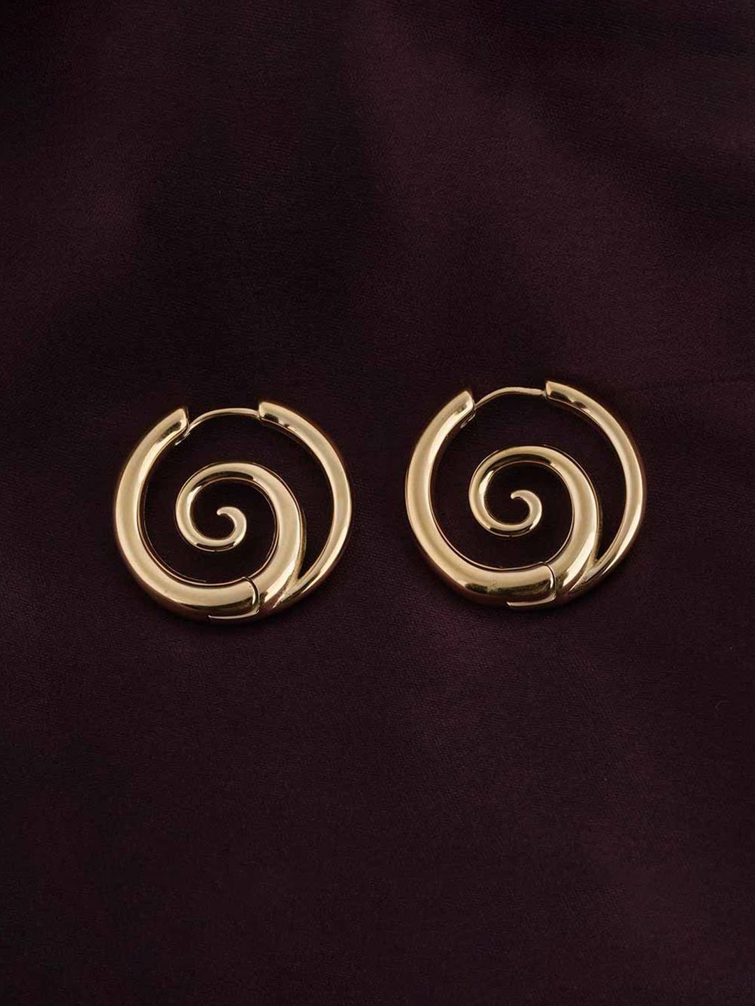 PALMONAS Stainless Steel Gold Plated Circular Spiral Serenity Hoop Earrings-picture-58