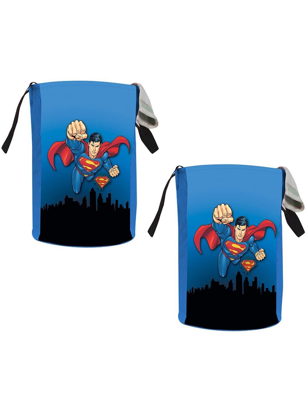 prettykrafts Blue & Black 2 Pieces Printed Foldable Laundry Bag With Lid-45L-image-32