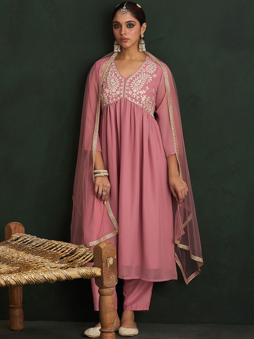 Indo Era Women Paisley Embroidered Regular Thread Work Kurta with Trousers & With Dupatta