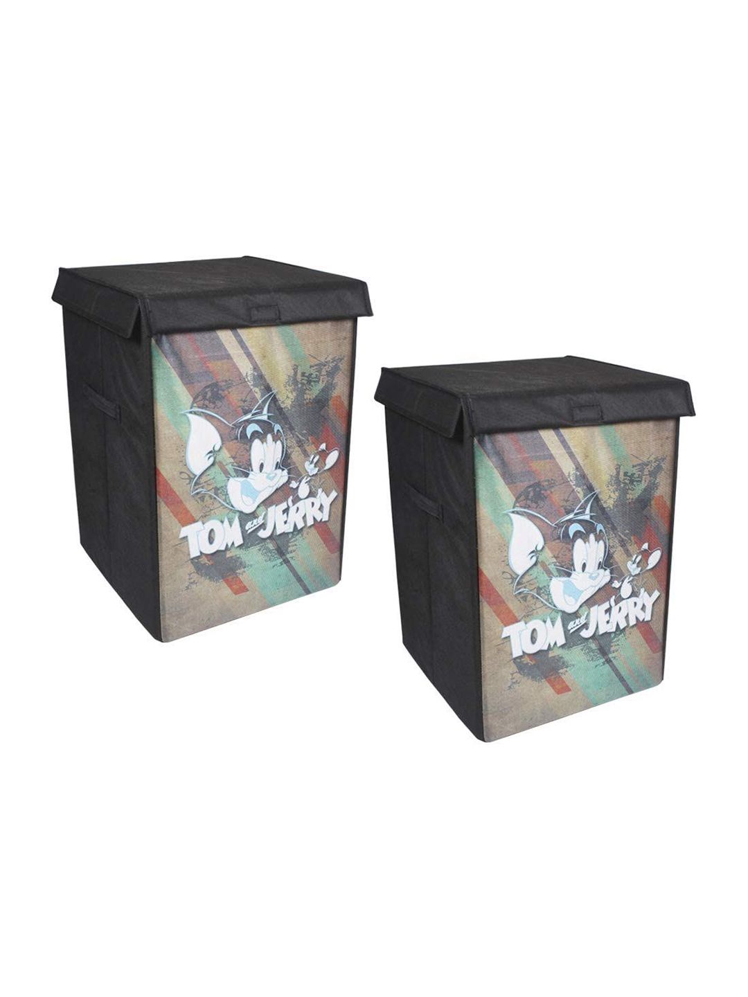 prettykrafts Brown & White 2 Pieces Printed Foldable Laundry Bag With Lid-image-19