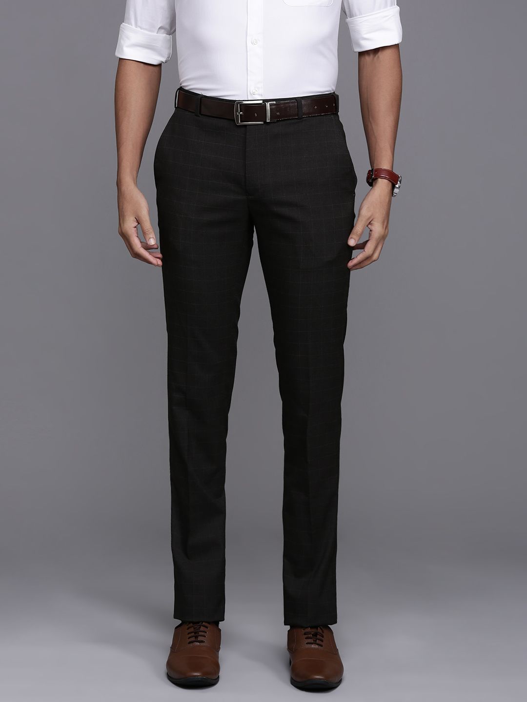 Raymond Men Checked Slim Fit Formal Trousers-picture-17