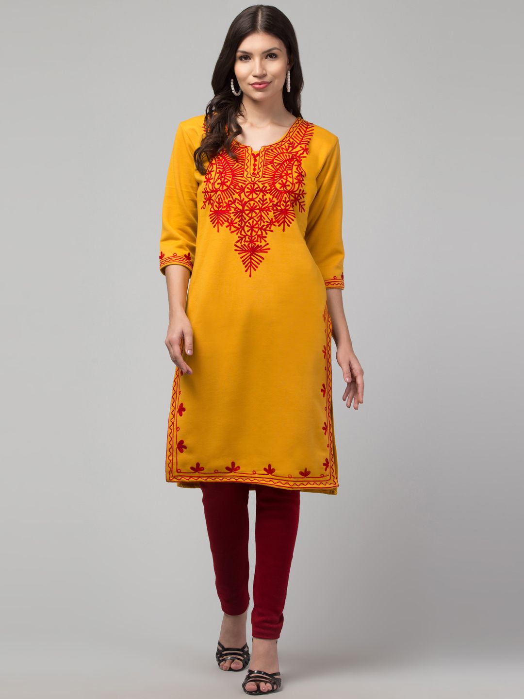 Trend Level Women Embroidered Woollen Kurta-picture-28