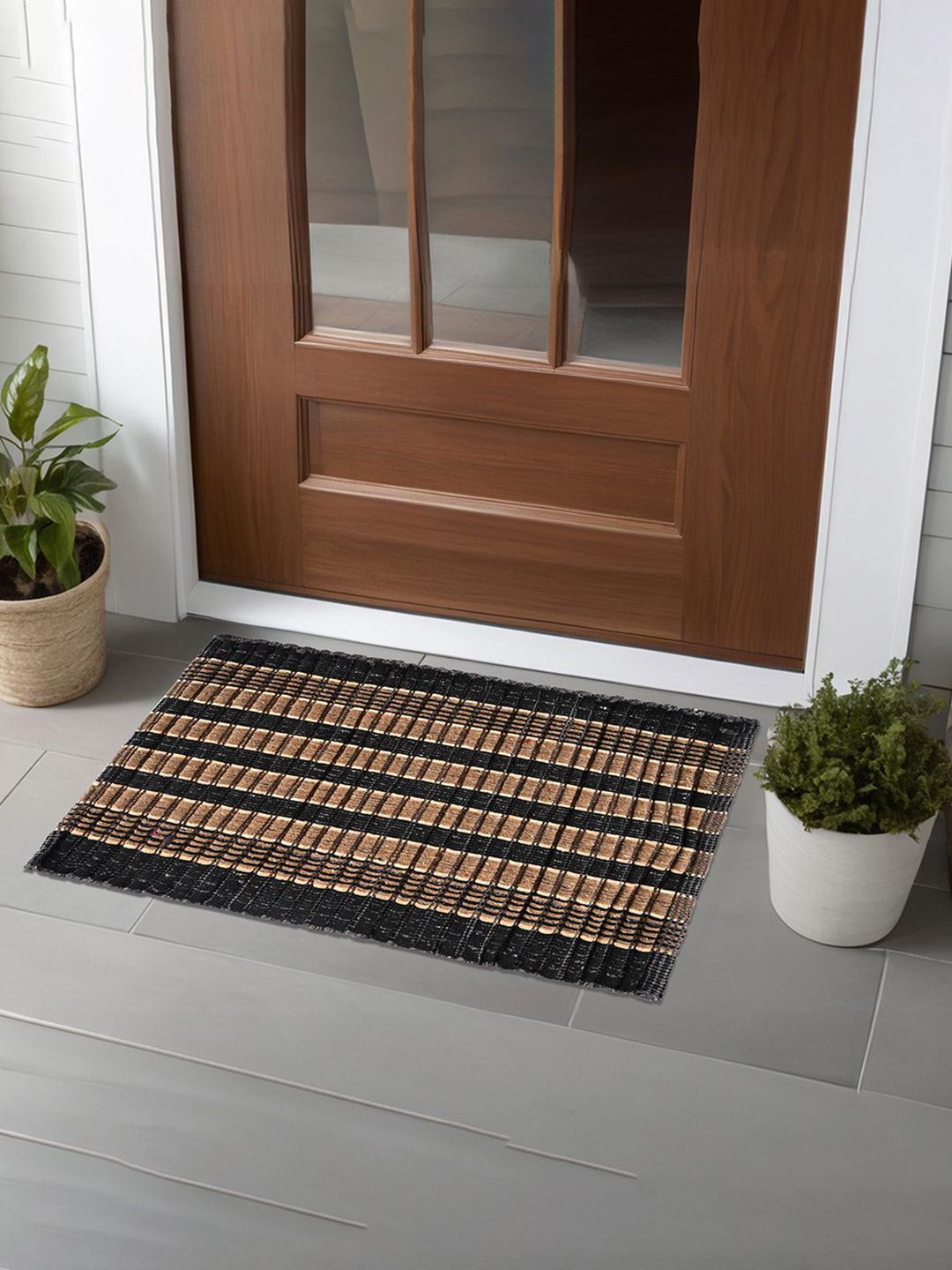 Kuber Industries Pink & Brown 2 Pieces Textured Cotton Anti-Slip Doormats-picture-37