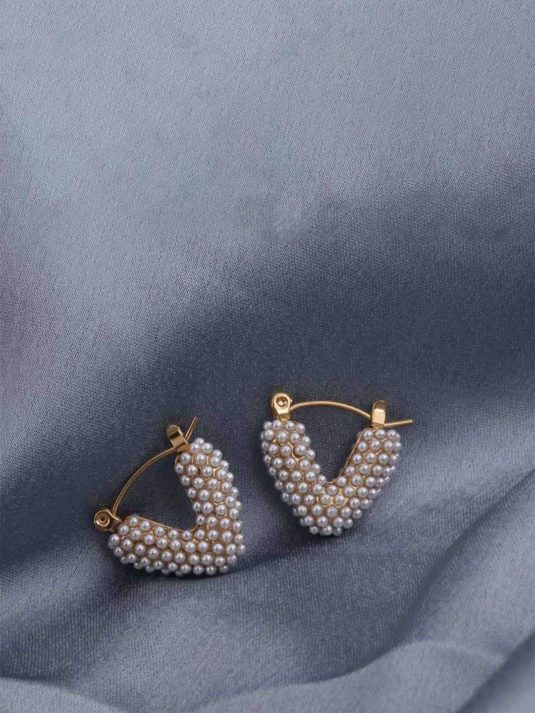 PALMONAS Gold-Plated Beaded Heart Shaped Hoop Earrings-picture-27