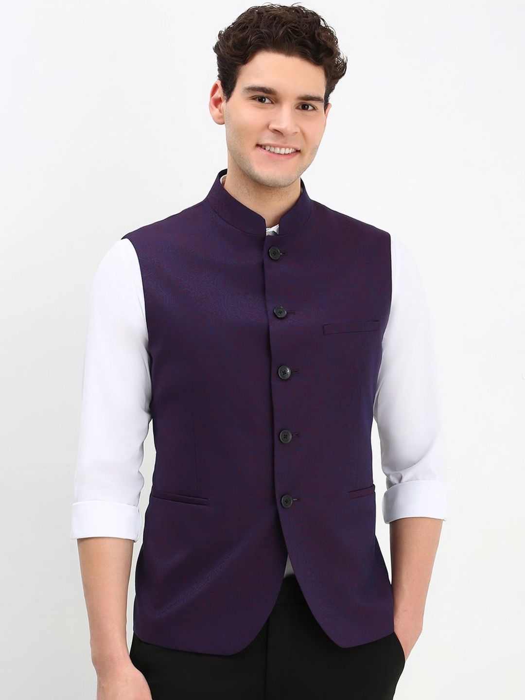 Allen Solly Men Printed Slim-Fit Nehru Jacket-picture-16