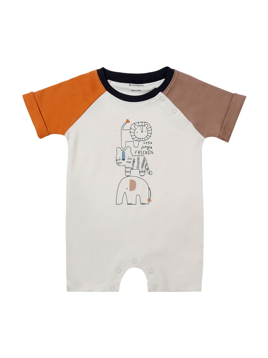 My Milestones Infant Boys Colourblocked Printed Pure Cotton Romper-picture-13