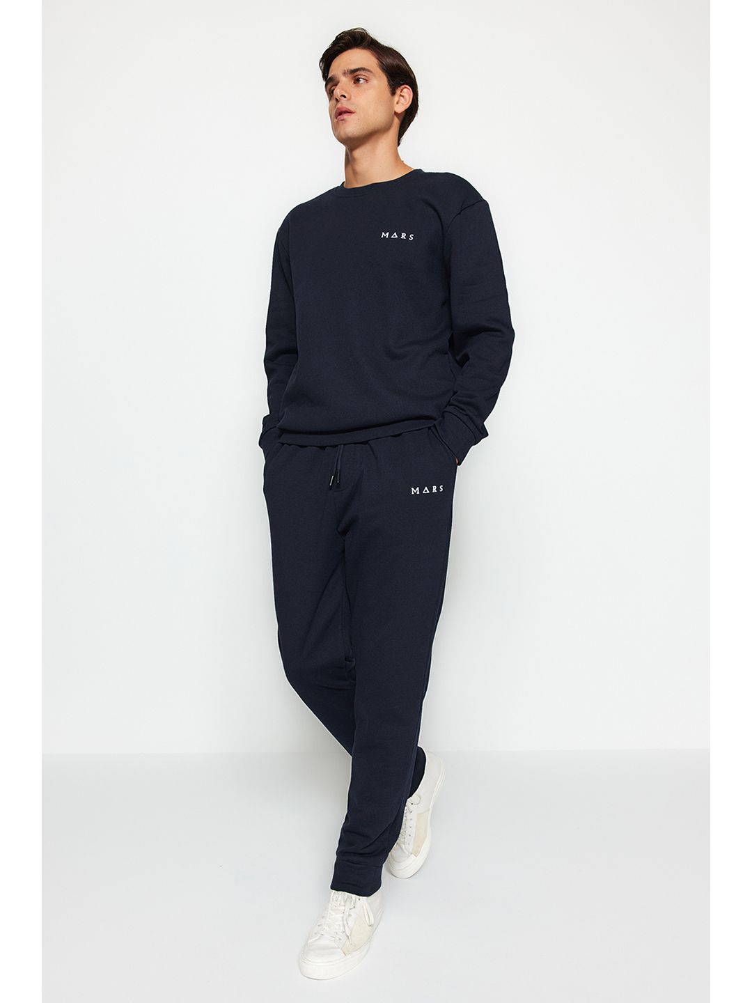 Trendyol Men Typography Printed Nightsuit 975857169-Navy blue-picture-24