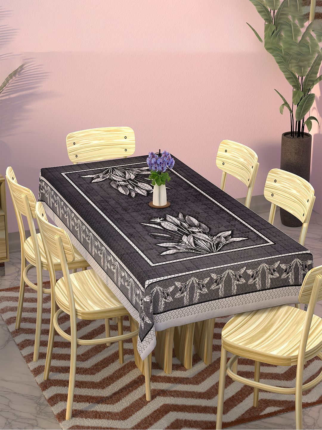 Kuber Industries Black & Lavender Floral Printed Rectangle Cotton 6-Seater Table Cover-picture-30