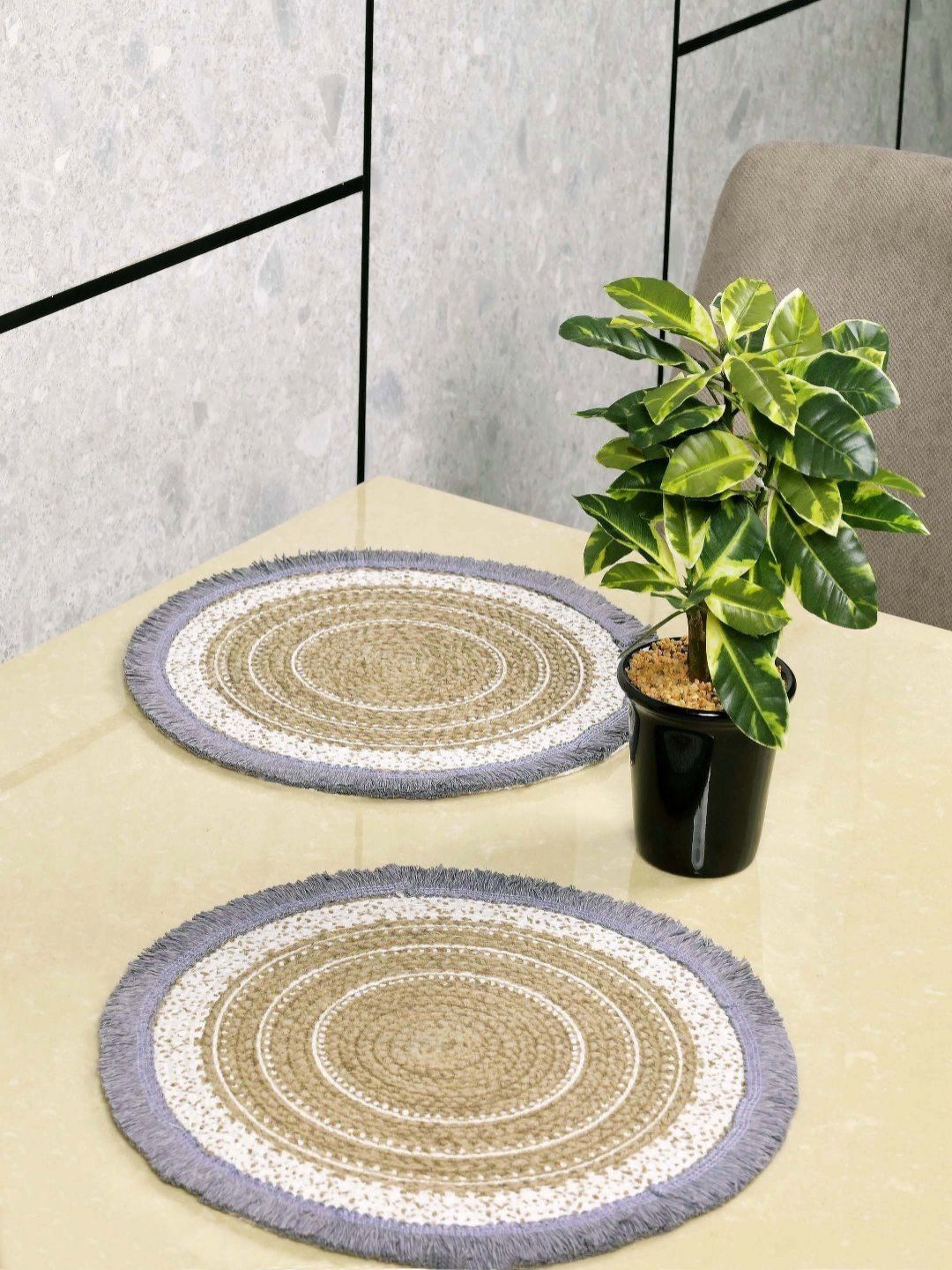 Saral Home 2-Pcs Beige & White Printed Cotton Round Table Placemats-image-15
