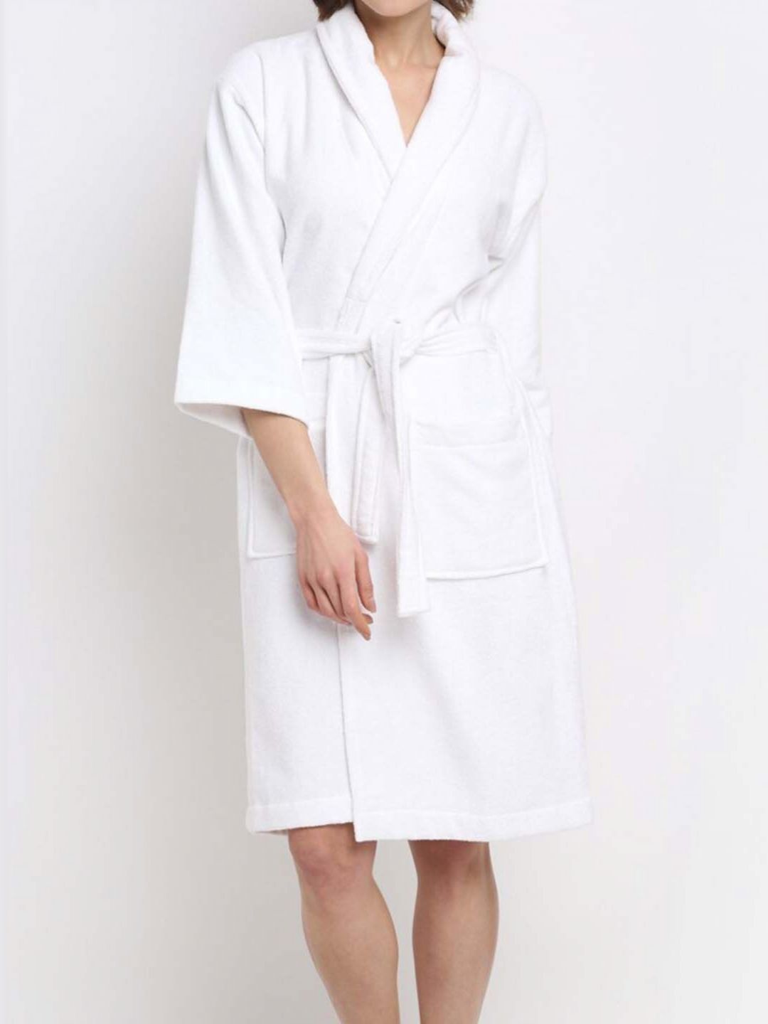 BOMBAY DYEING White Pure Cotton Bath Robe With Waist belt-picture-32