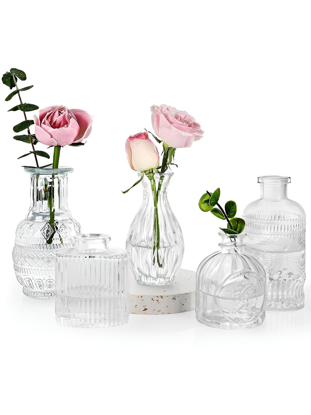 TIED RIBBONS 5Pcs White Textured Glass Flower Vases-image-16