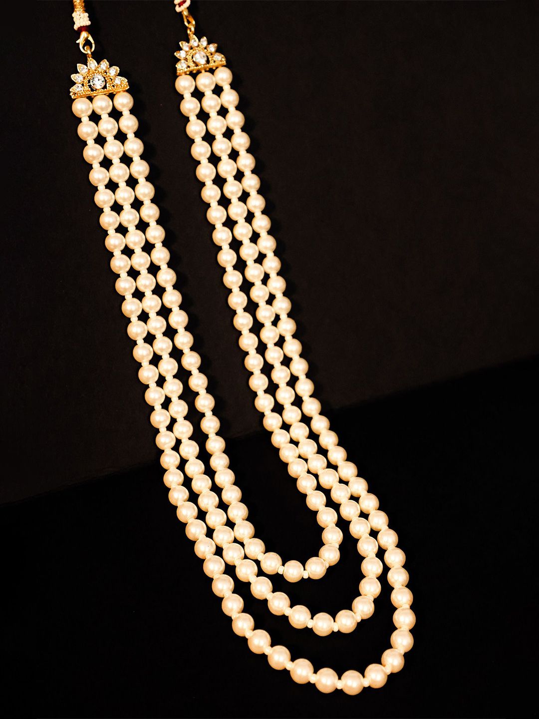 Radhe Creation Men Gold-Plated Moti Mala Pearls Beaded Three Layered Necklace-picture-16