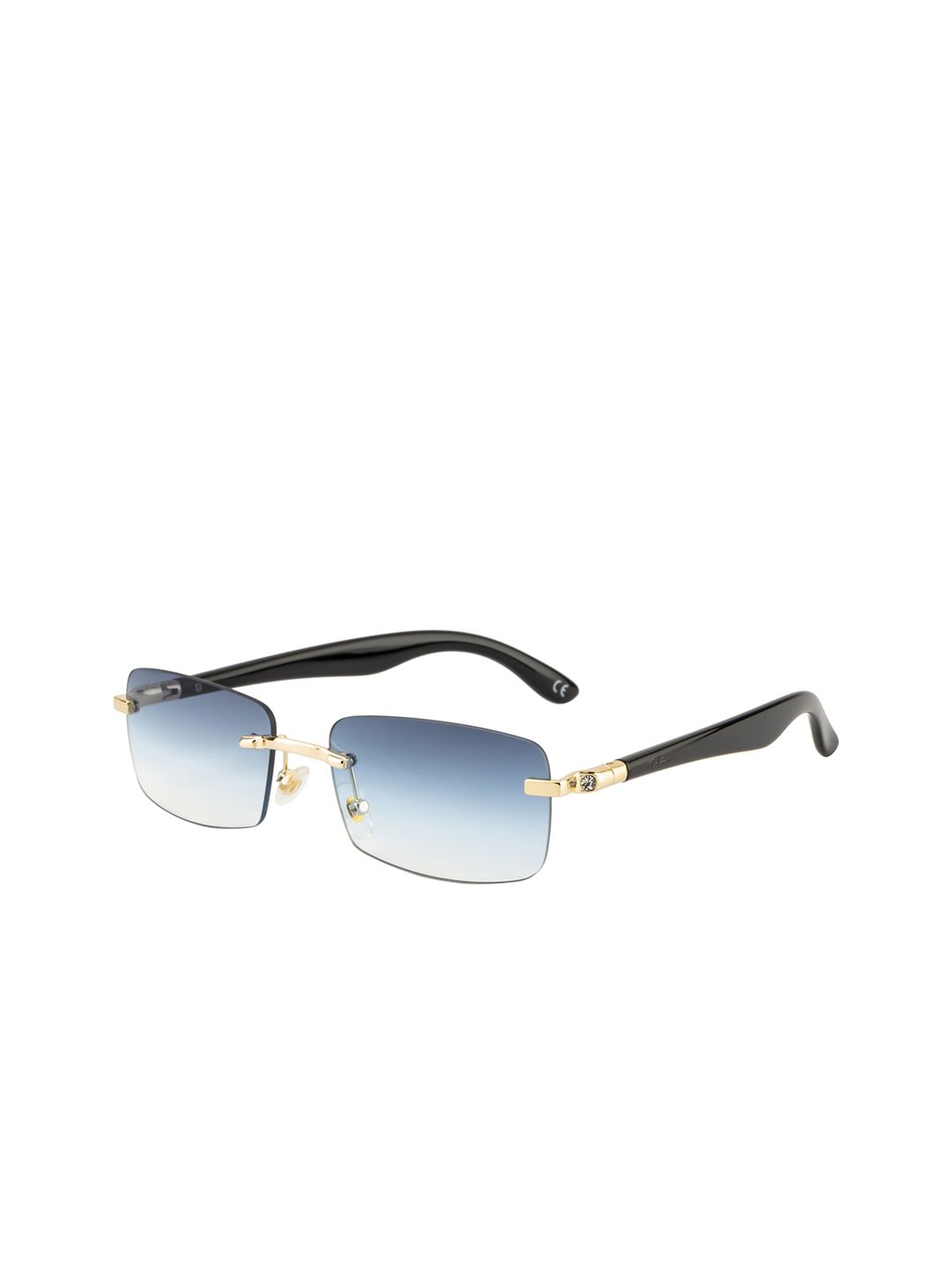 Ted Smith Unisex Gold-Blue Rimless Rectangle Sunglasses With UV Protected Lens-image-27