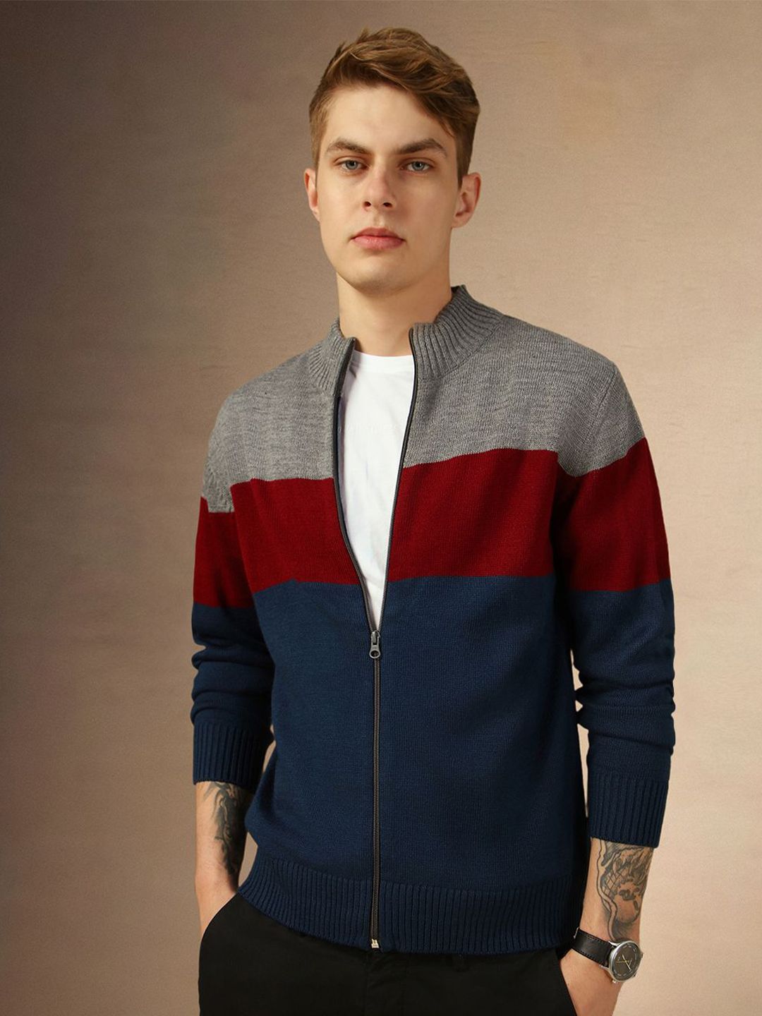Dennis Lingo Men Colourblocked Cardigan-picture-40