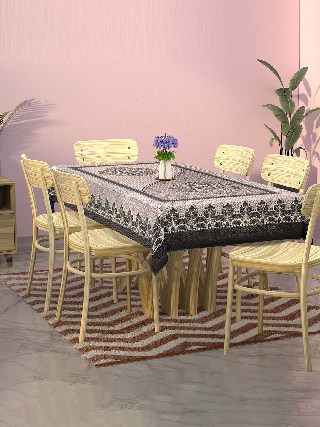 Kuber Industries Black & Lavender Floral Printed Cotton 6-Seater Table Cover-picture-41