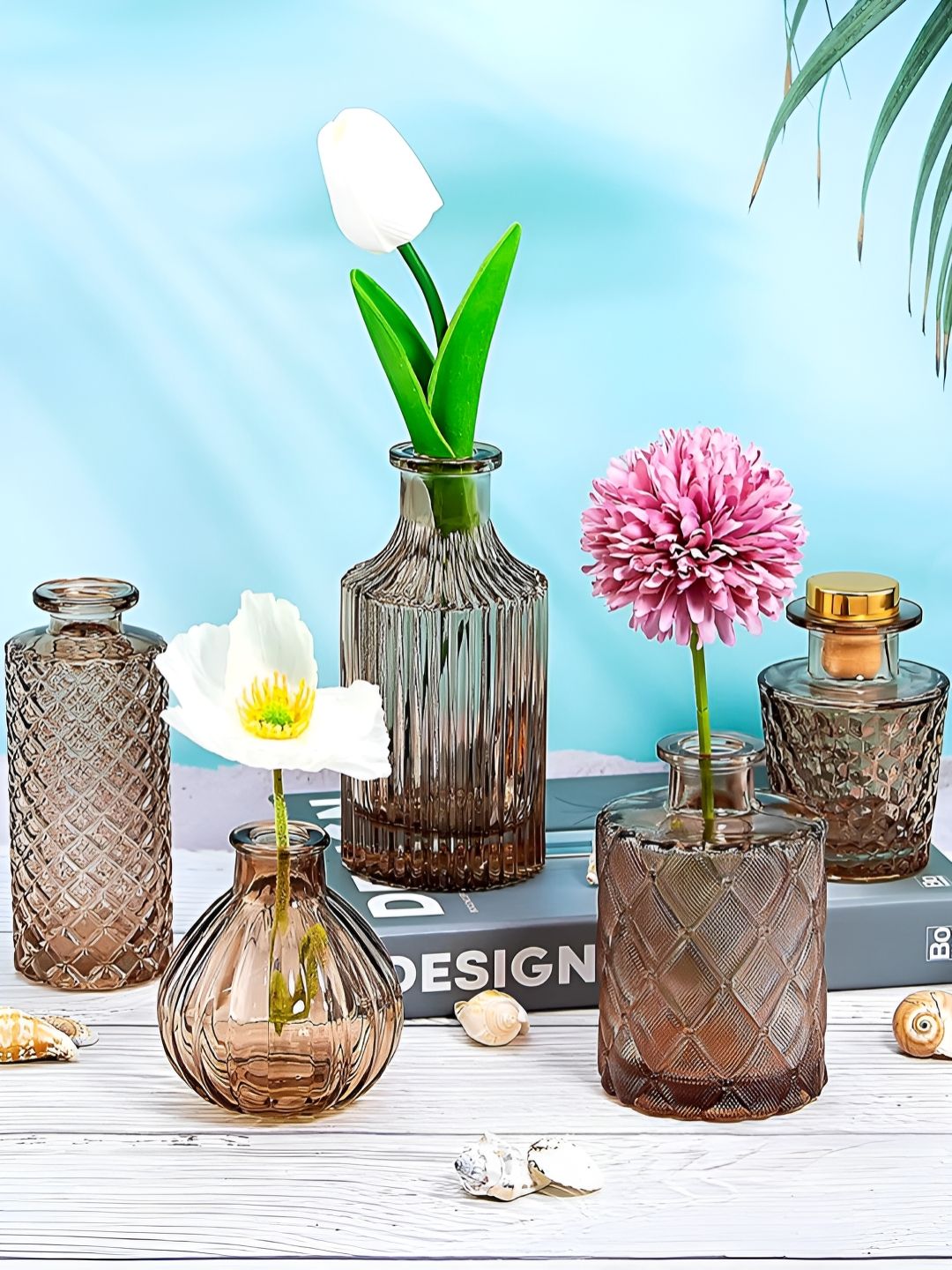 TIED RIBBONS 5 Pcs Brown Glass Flower Vases-image-17