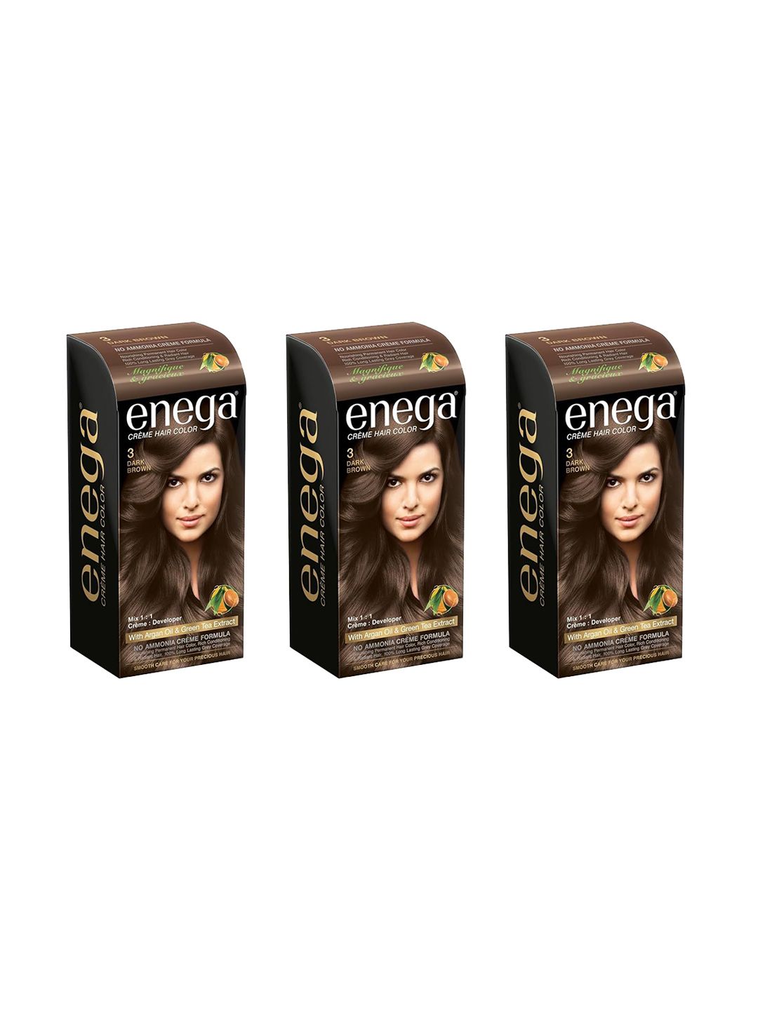 Enega Set Of 3 Long Lasting Creme Hair Color-150 ml Each Shade-Dark Brown-picture-24