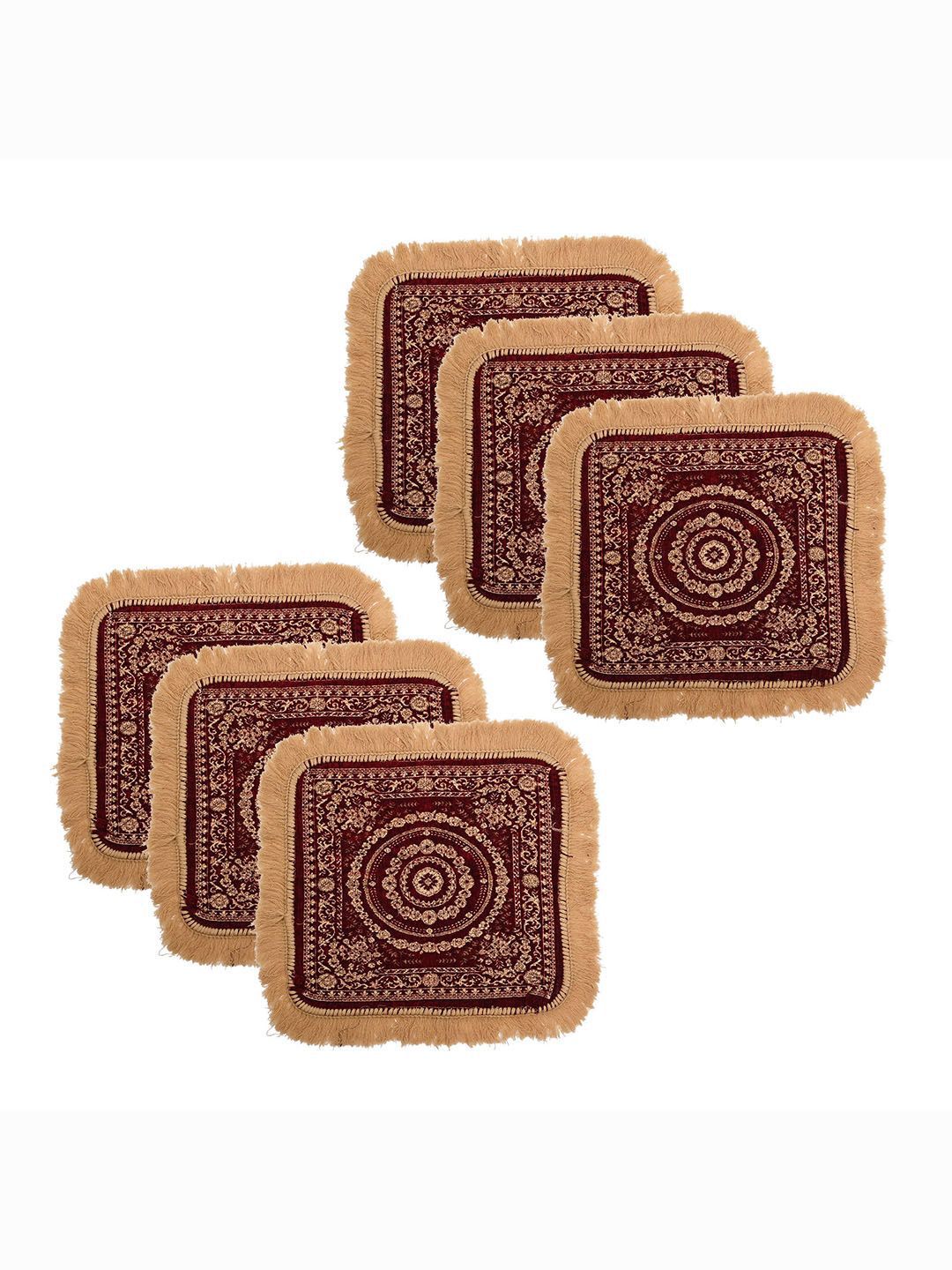Kuber Industries 6Pcs Maroon Printed Floor Mats-picture-32