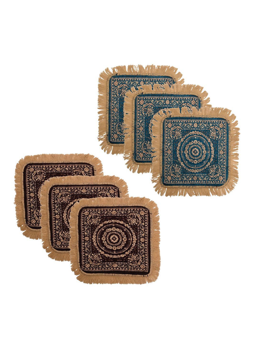 Kuber Industries 6 Pcs Brown & Black Printed Pooja Mat-picture-25