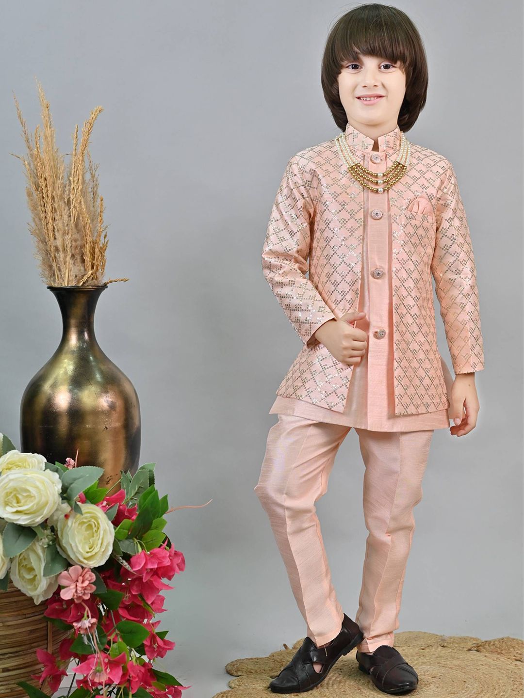 ahhaaaa Boys Sequin-Embrllished Indo-Western Sherwani Set-picture-24