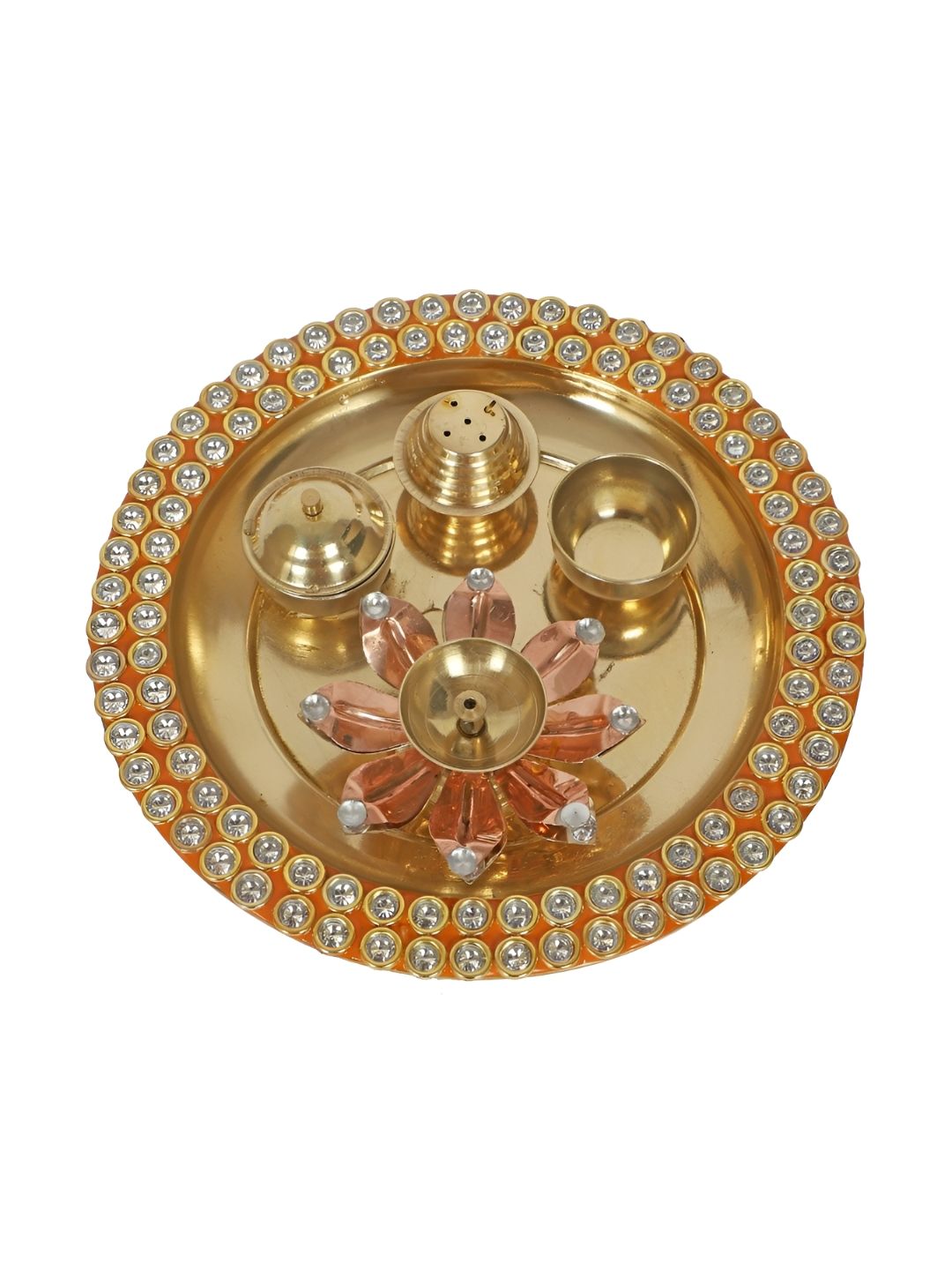 Amaya Decors Yellow Brass Pooja Thali With Beads-picture-13