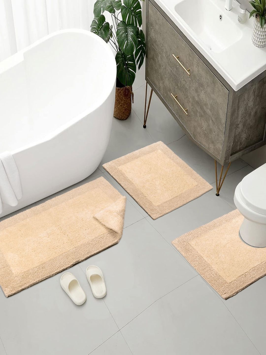 Saral Home 3Pcs Beige Textured 3000 GSM Bath Rugs-image-8