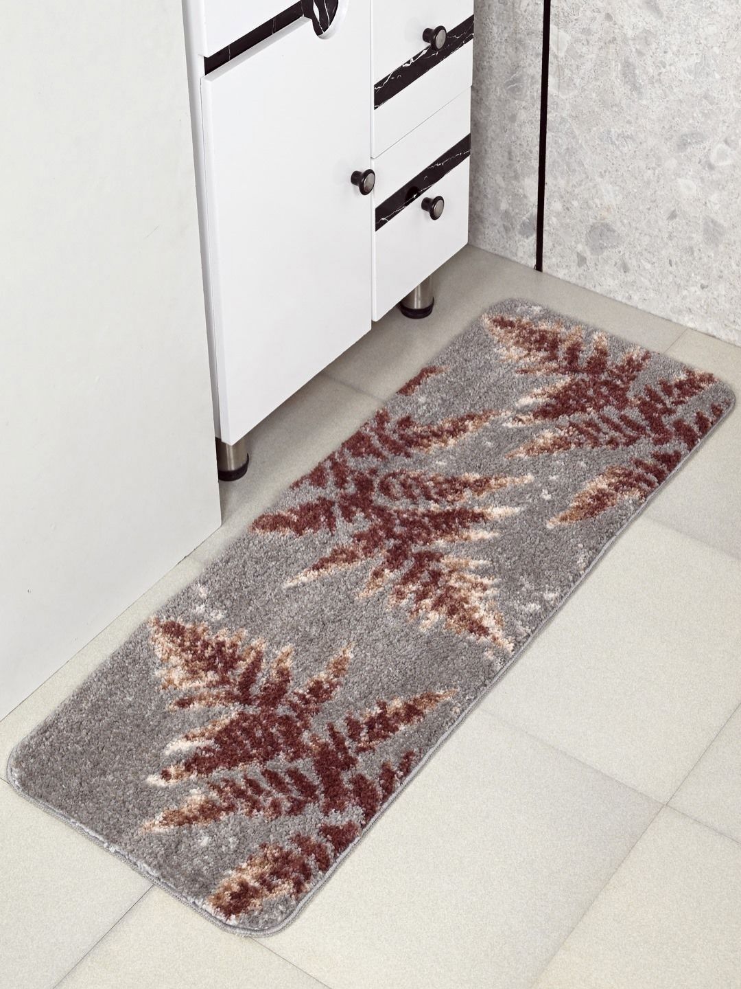 Saral Home Brown & Grey Floral Anti Skid Floor Runner