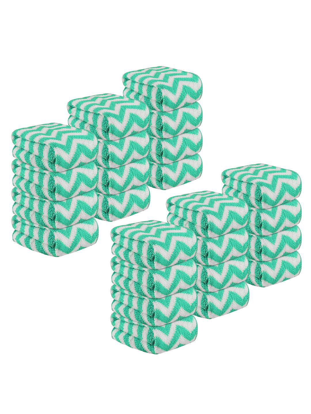 Kuber Industries 24Pcs Green & White Printed Microfibre 250 GSM Face Towels-image-30