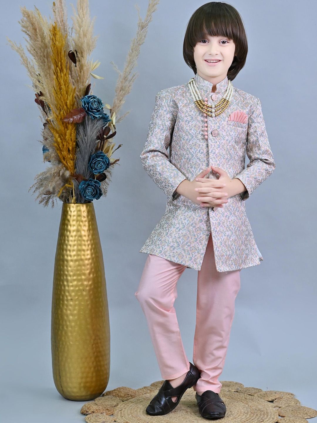 ahhaaaa Boys Self-Design Sherwani Set-picture-12