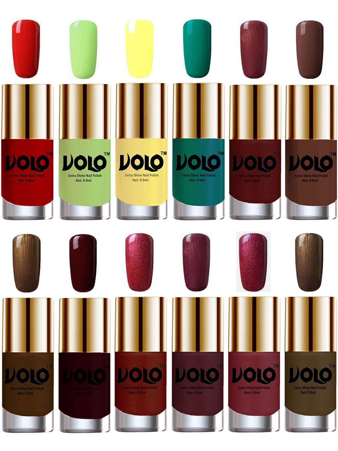 VOLO Set Of 12 Extra Shine Vibrant Shades Combo Nail Polish- 9.9ml Each- Combo-No-314-picture-15