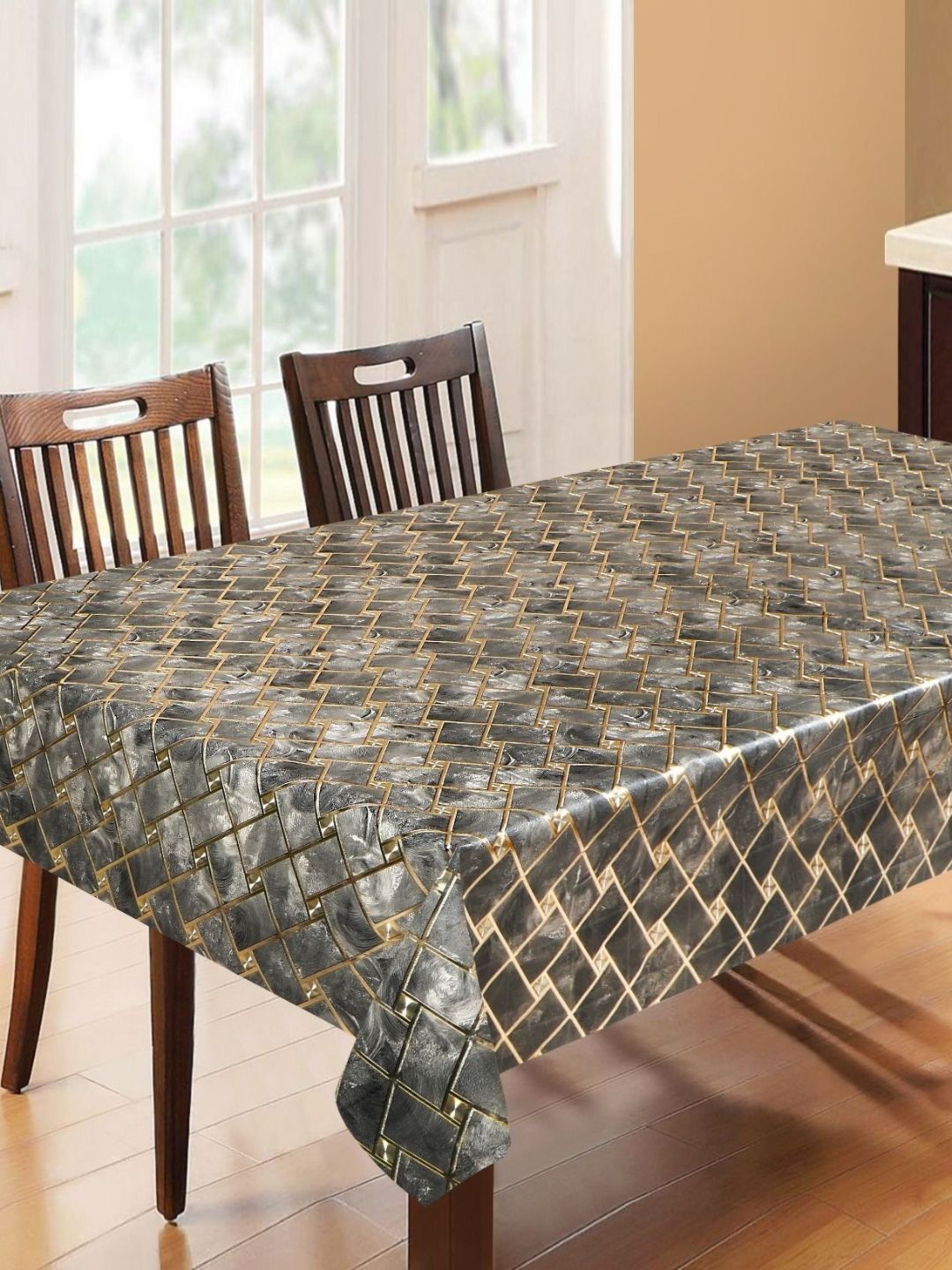 Dakshya Industries Green & Gold-Toned Printed Waterproof Plastic 6-Seater Table Cover-picture-50