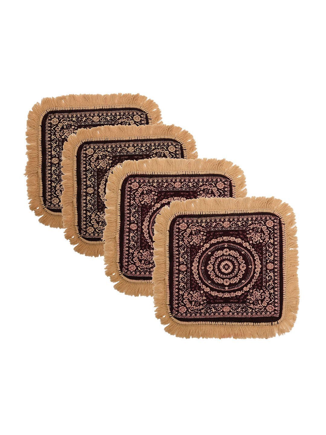 Kuber Industries Purple & Brown 4 Pieces Floral Printed Velvet Pooja Mats-picture-27