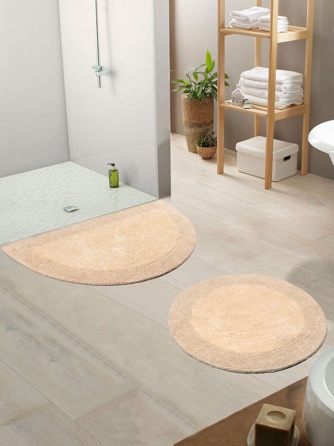 Saral Home 2-Pcs Beige Pure Cotton Antiskid Bath Rugs-image-13