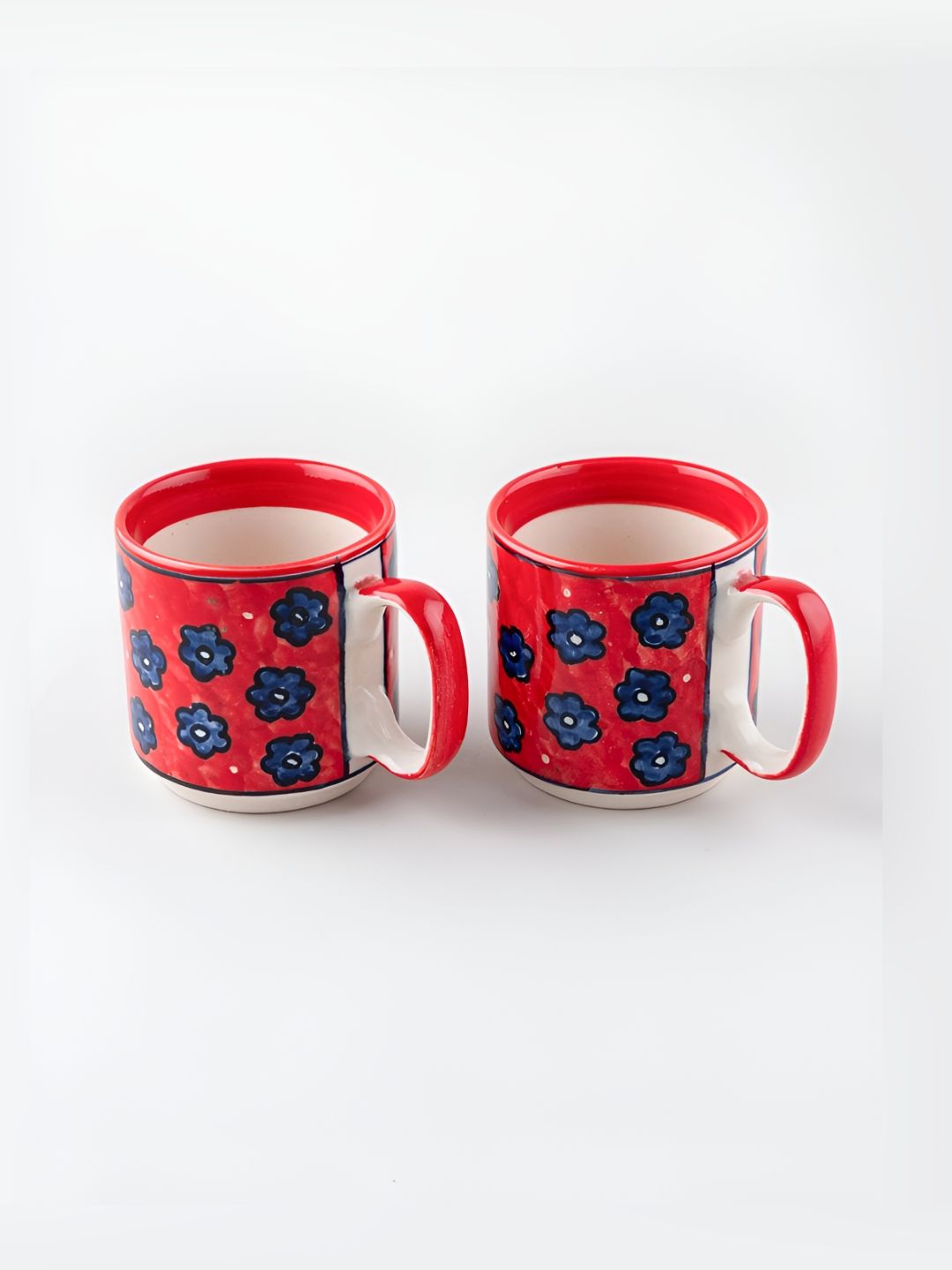Eyaas Red & Blue Printed Ceramic Matte Mugs Set of Cups and Mugs-picture-12